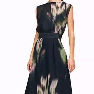 Kay Unger Black Green Tess Chiffon Leaf A-Line Gown